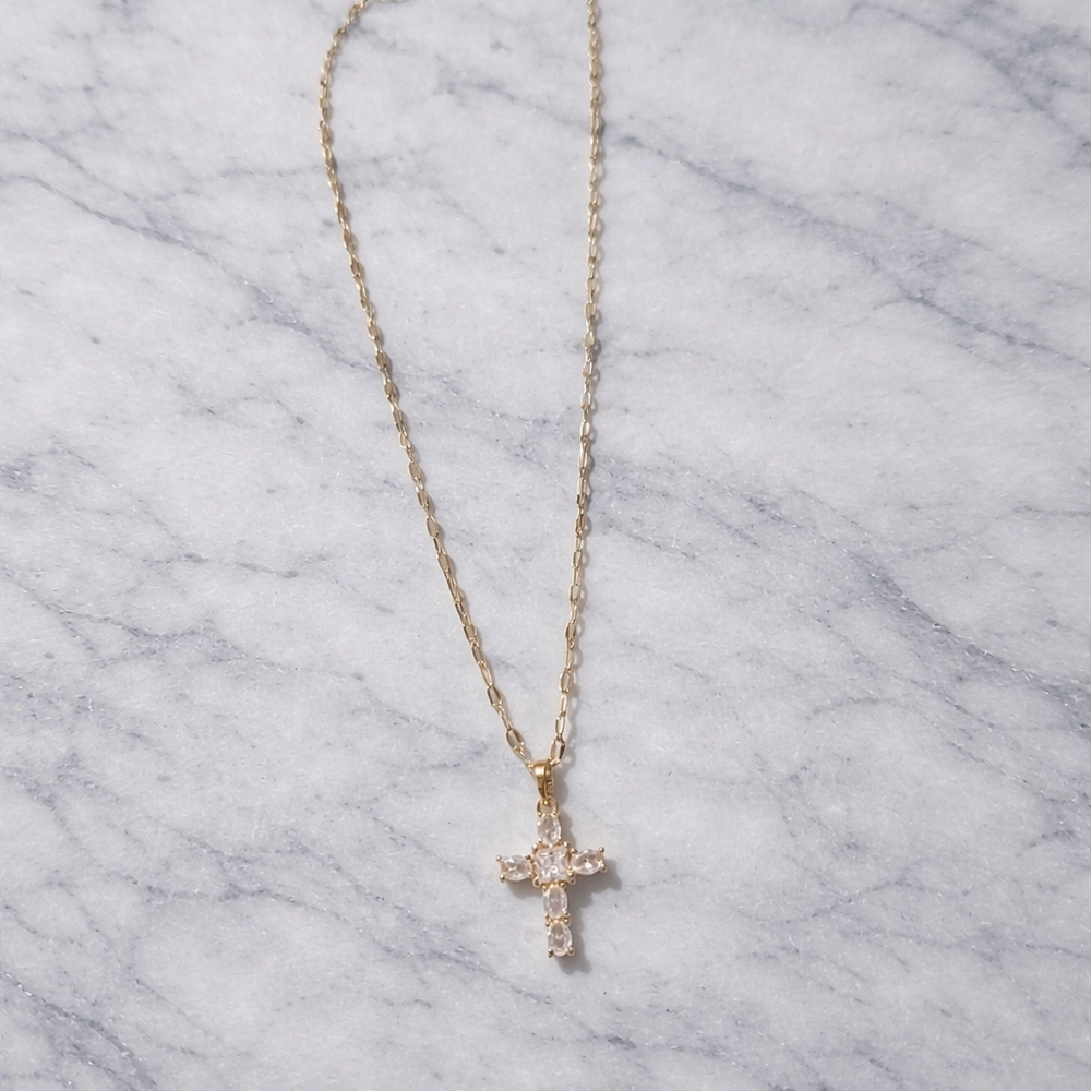 Gold Crystal Cross Pendant Necklace - Women Jewelry